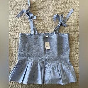 J. Crew Smocked Blue Square neck top XL NWT